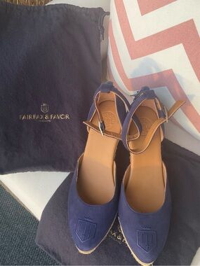 Fairfax & Favor Monaco Suede Navy Wedge Espadrilles